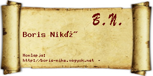 Boris Niké névjegykártya